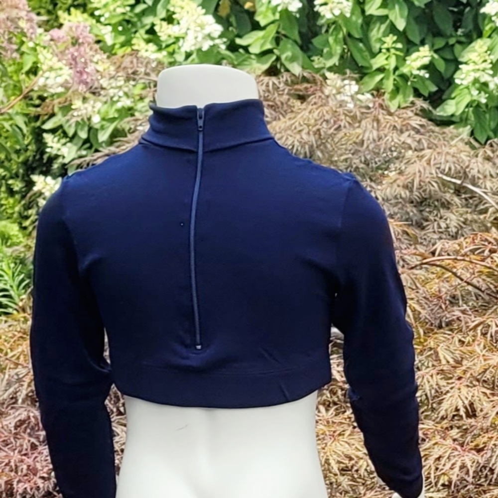 Navy Blue Cropped Zip-Up Top
